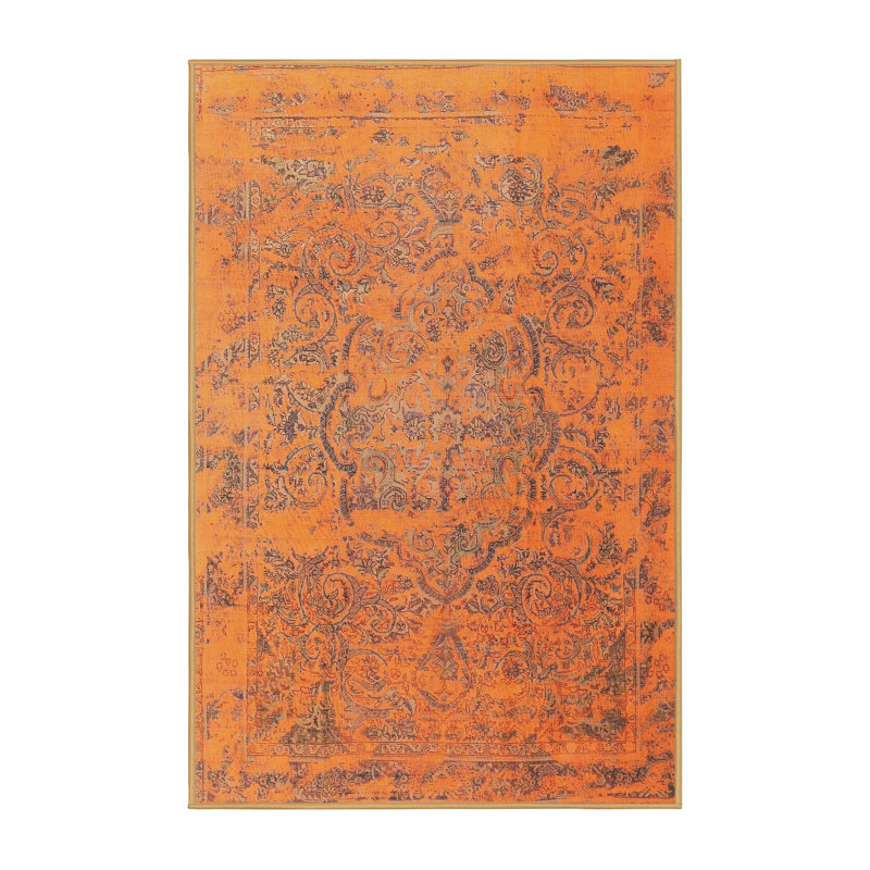 Tapis orange/gris traditionnel Gertraut, Rectangle 5 pi x 7 pi