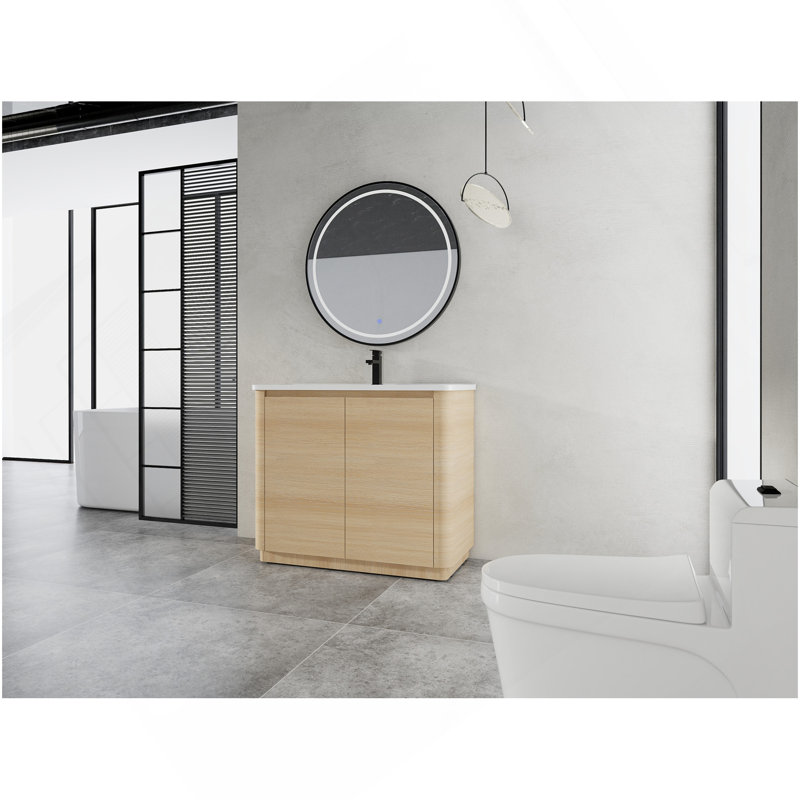 Meuble-lavabo autoportant de 40 po avec lavabo en céramique blanche et porte à fermeture en douceur 2 po