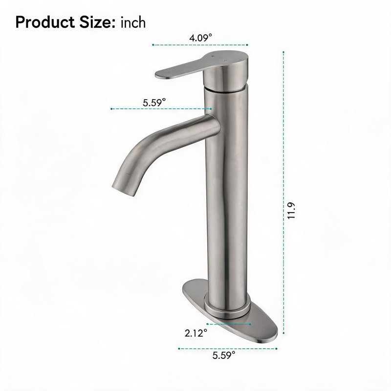 Robinet pour salle de bain à poignée simple en nickel brossé avec bonde escamotable