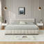California King Upholstered Bed Frame with Headboard and Storage Drawer, Beige Chenille Fabric