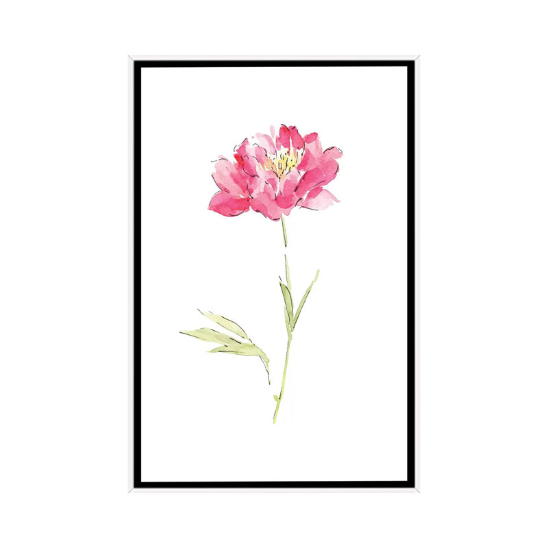 Pink Peony by Melissa Selmin - Painting on Canvas, 101.6 cm H x 66.04 cm W, White Framed