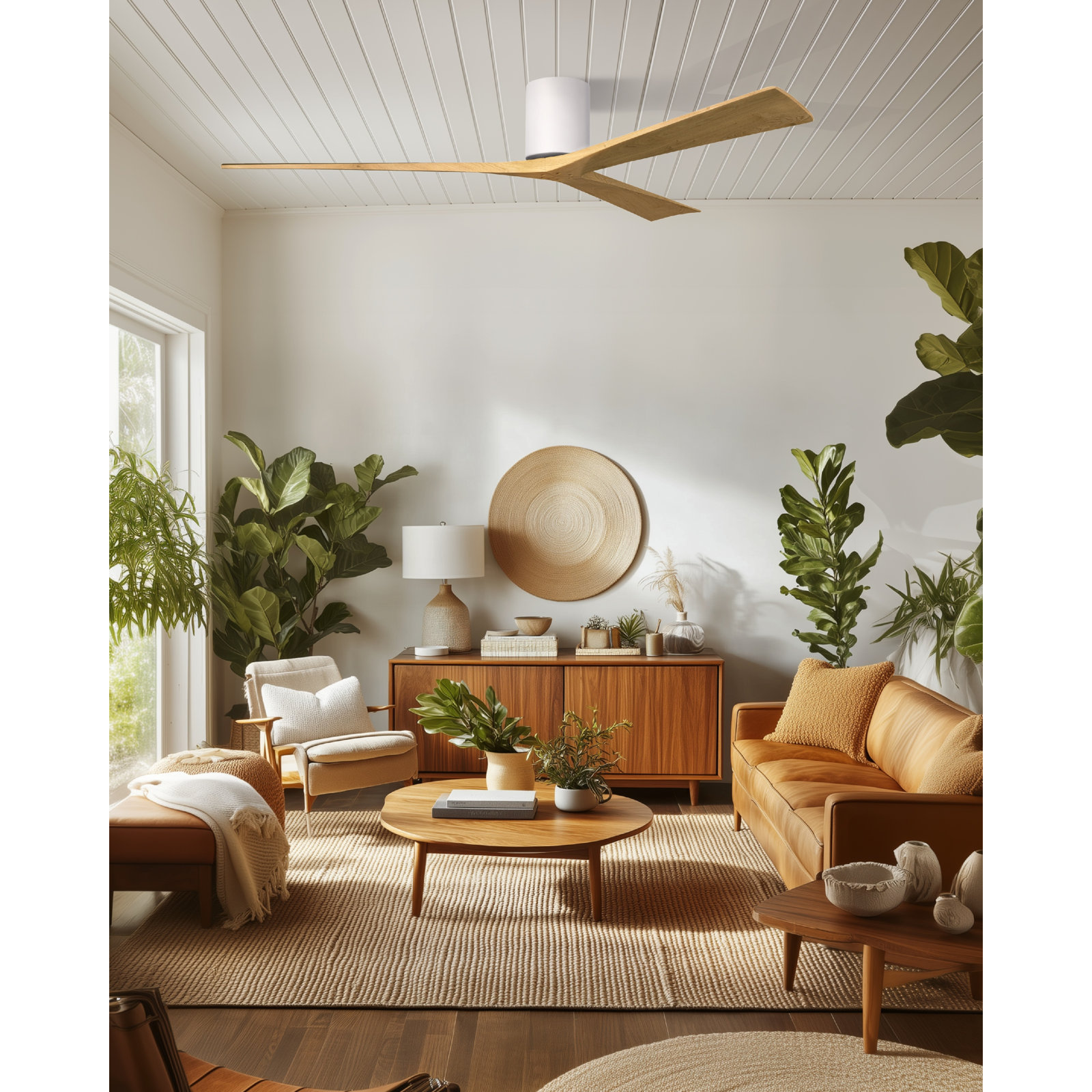 Olivier 3 Blade Ceiling Fan, Gloss White, Light Maple Tone, 72"