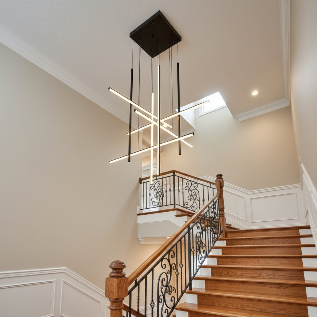 Jakie 8 - Light Modern Chandelier Long Hanging Pendant for High Ceiling with Remote Dimming Ivy Bronx