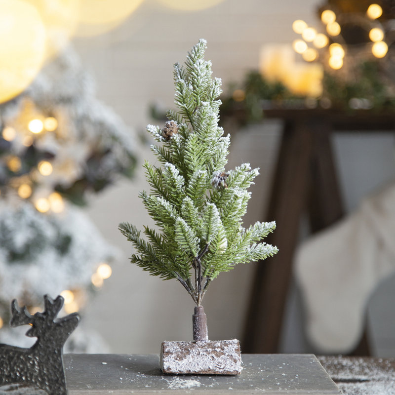 Arbre de Noël artificiel 2 pièces, mini arbre de Noël en PVC 13,5 po avec base en bois, décorations pour les fêtes