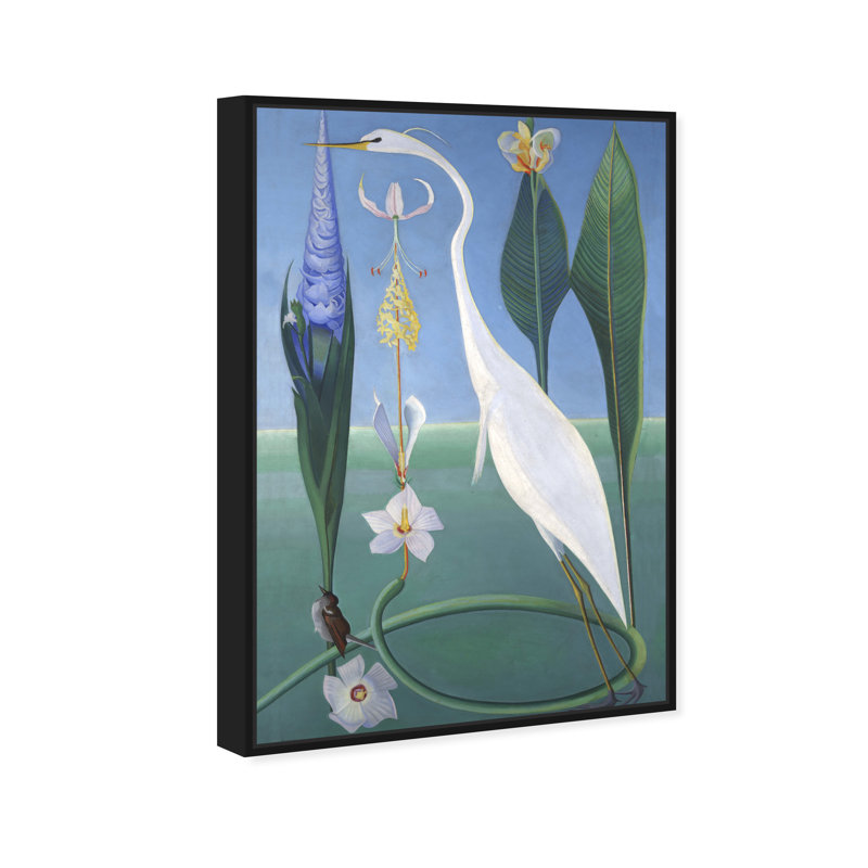 Oiseau dans un jardin - Peinture, H 36 po x l 24 po, Cadre noir