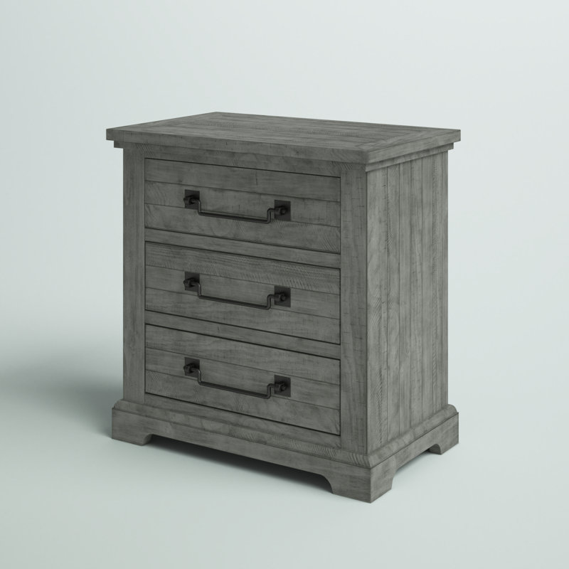 Table de chevet en bois massif à 2 tiroirs Breta avec serrure de sécurité et USB