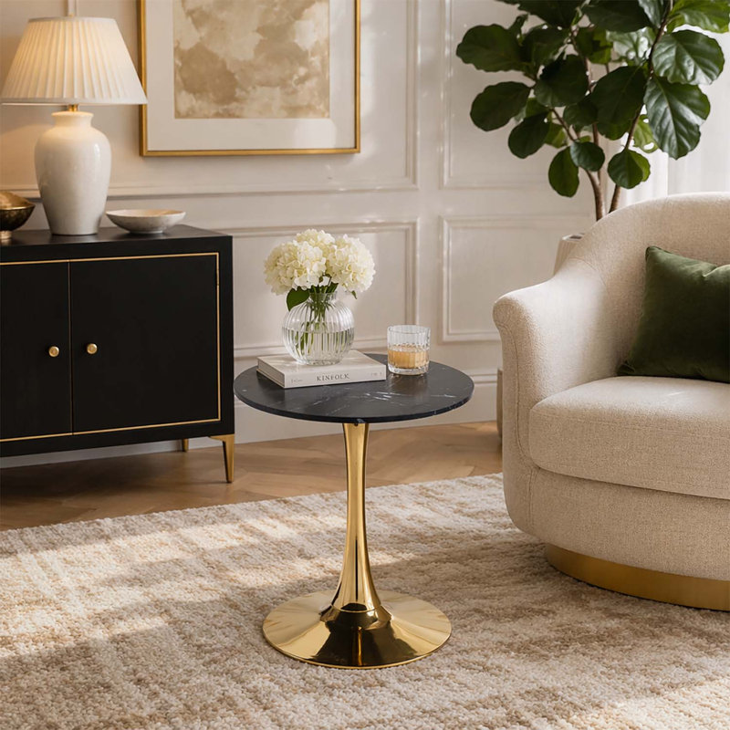 Table ronde moderne, parfaite pour 2 à 4 personnes, multifonctionnelle et élégante, Noir, doré