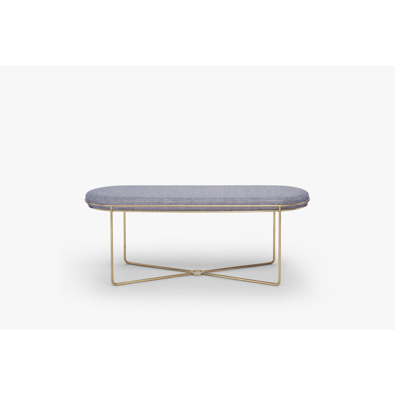 Ariss 120cm Wide Oval Solid Colour Standard Ottoman, Grey, Brass