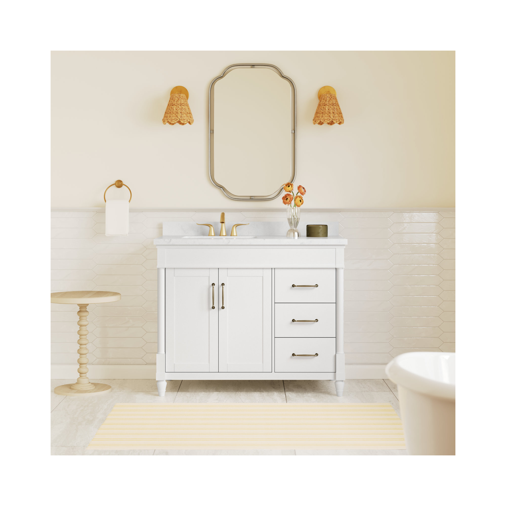 Burdick 42 In Single Off Centered Sink Bathroom Vanity In Pure White, Pure White