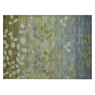 Machine Washable Indoor/Outdoor Xhevrie Olive Rug