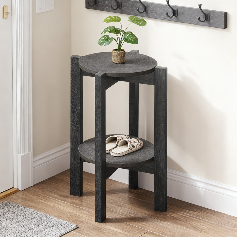 Support pour plante d'intérieur avec tablette inférieure Newport, finition grise patinée moderne pour un décor élégant