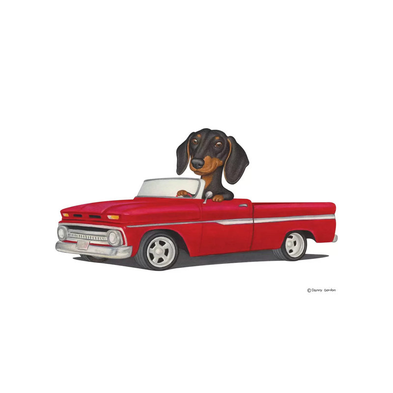 «Dachshund Red Car» par Danny Gordon, impression sur toile tendue, H 26 po x l 40 po x 1,5 po