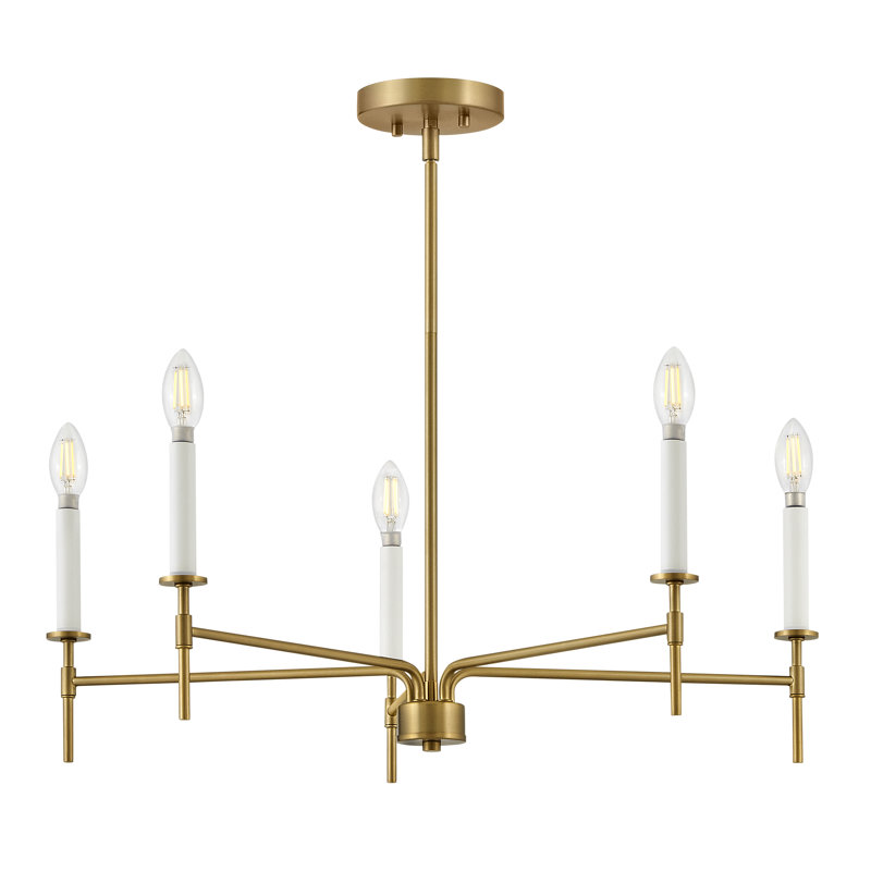 Lacquered Brass and White 5-Light Candle Chandelier