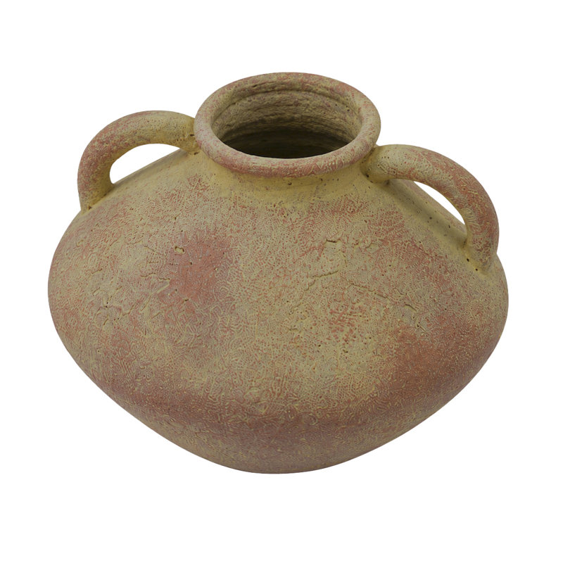Cole and Grey Ceramic Antique Style Textured Red Decorative Vase with Handles, Red