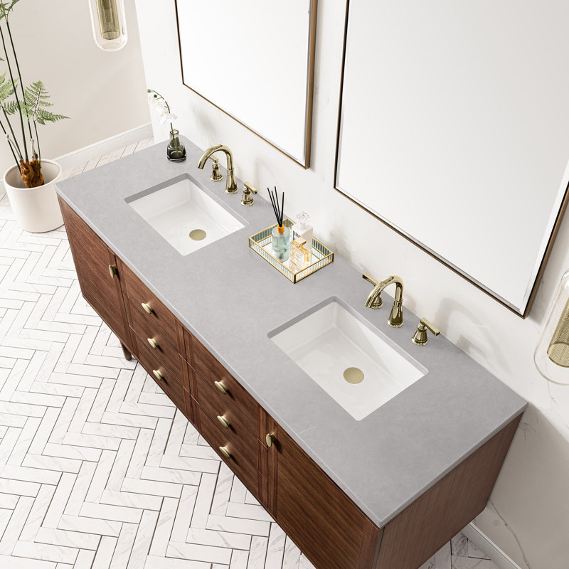 Amberly 60" Double Bathroom Vanity Set, Charcoal Soapstone, 8" Widespread, 72"