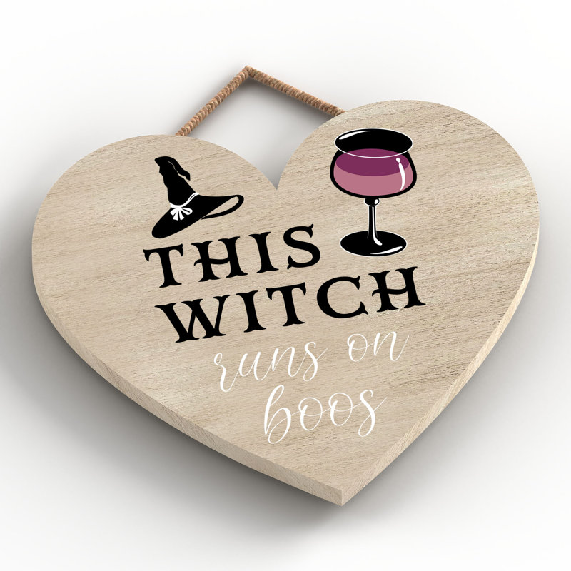 This Runs on Boos Wooden Heart Plaque, 16cm H x 17cm W x 0.9cm D, Brown