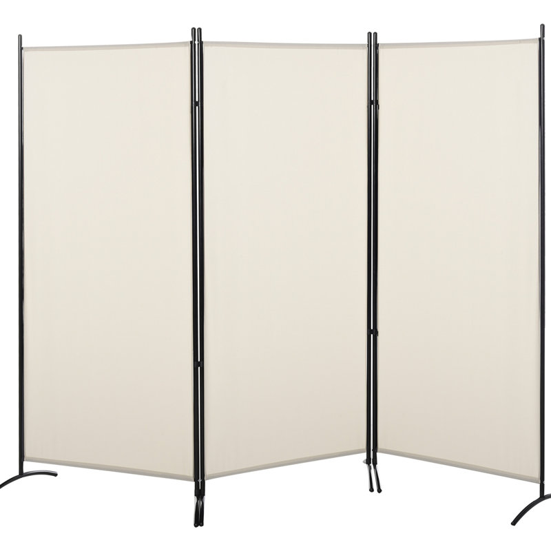 Paravent beige, écran d'intimité 3 panneaux mural 6 pi. Pliage à double charnière. Structure en métal, fiable. Gain de place. H 70,51 po x L 99,5 po x P 19,65 po. Diviseur intérieur de produit. Écran mural. Robuste.