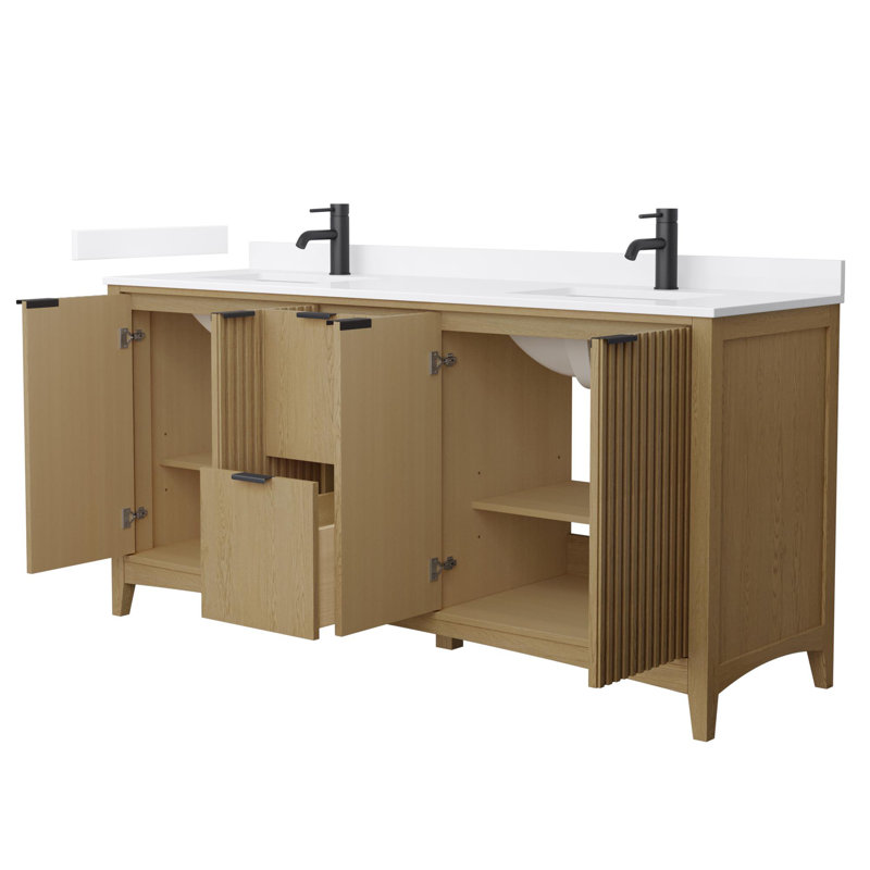 Palmilla 72" Freestanding Double Bathroom Vanity with Cultured Marble Top, Brown, Matte Black, White Cultured Marble
