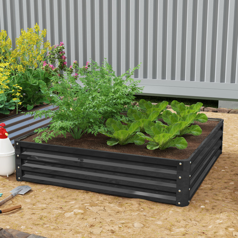 Galvanized Raised Garden Bed, 4' X 4' X 1' Metal Planter Box, For Growing Vegetables, Flowers, Herbs, Succulents, Gray, Gray