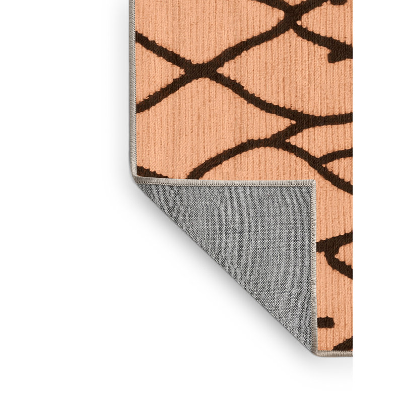 Tapis orange en treillis lavable à la machine, Rond 5 pi