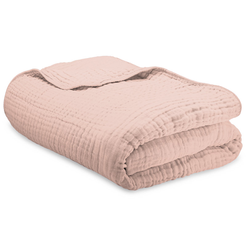 Comfy Cubs Muslin Blanket Twin, 229 x 168 cm - Soft, Lightweight, Breathable Cotton Blanket - 6-Layered Muslin Fabric, Blush