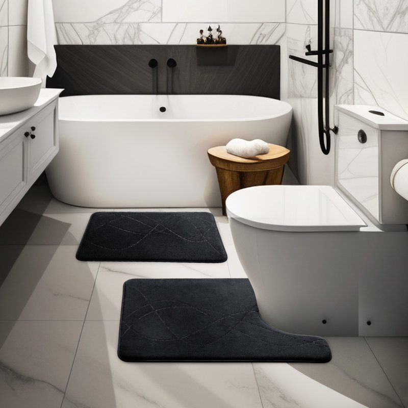 Tapis de bain avec mousse à mémoire de forme antidérapante (ensemble de 2), Noir