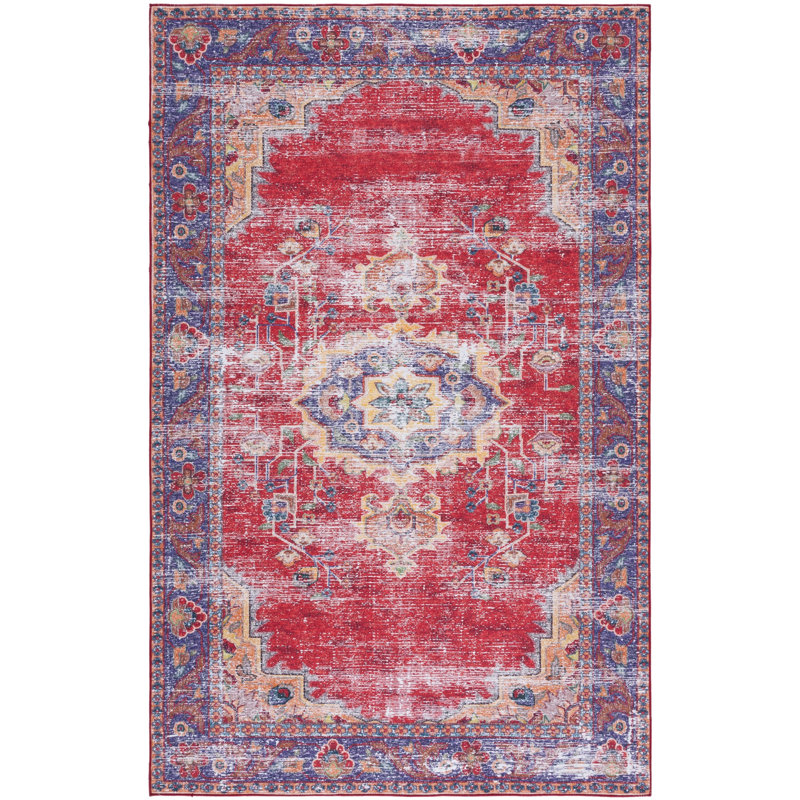 Ziebarth 161 M/W S/R Area Rug In Red / Navy, Rectangle 5' x 8'