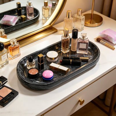 Bol décoratif en marbre naturel noir, plateau de meuble-lavabo en pierre poli à la main 10,6 x 4,3 pouces - bol à bonbons multi-usages, bac à maculage, plateau à clés pour comptoir de salle de bain, commode, bar à café