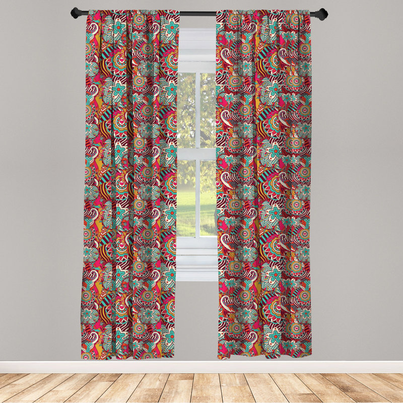 Colorful Floral Semi-Sheer Rod Pocket Curtain Panels, 28" W x 95" L