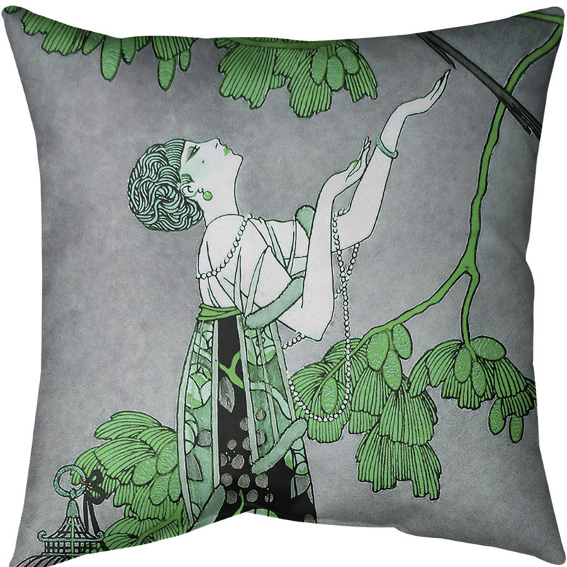 Housse de coussin femme, 18 po x 18 po, Vert / Gris, Polyester filé