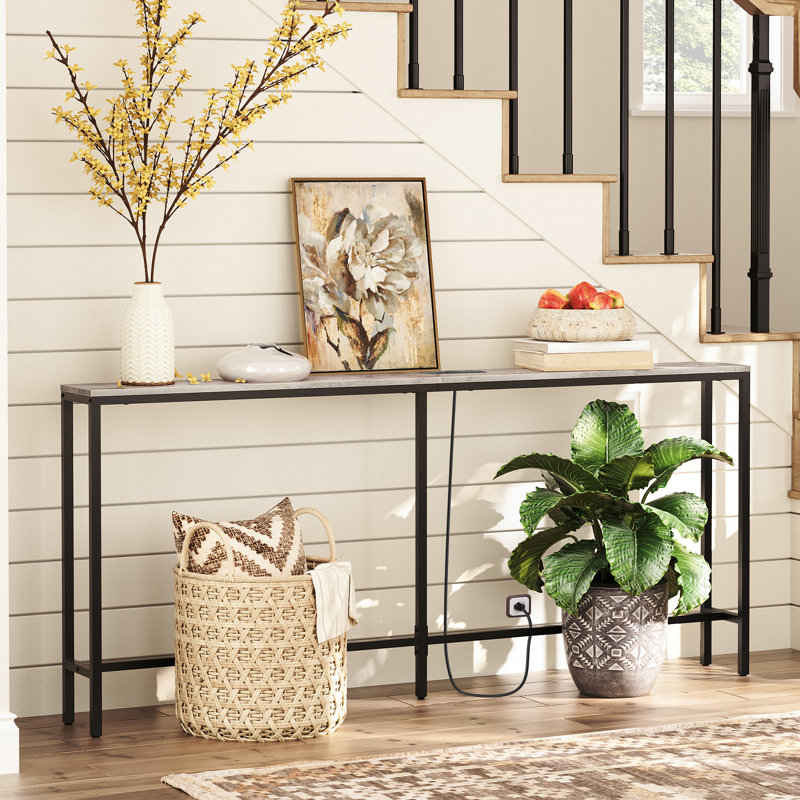 Console avec prise de courant derrière le canapé, table d'entrée étroite, H 31,7 po x l 70,9 po x P 7,9 po, Gris