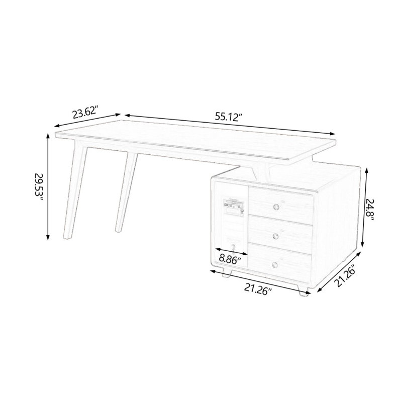Bureaux rectangulaires en bois massif 55,12 po, Retour à droite, Brun