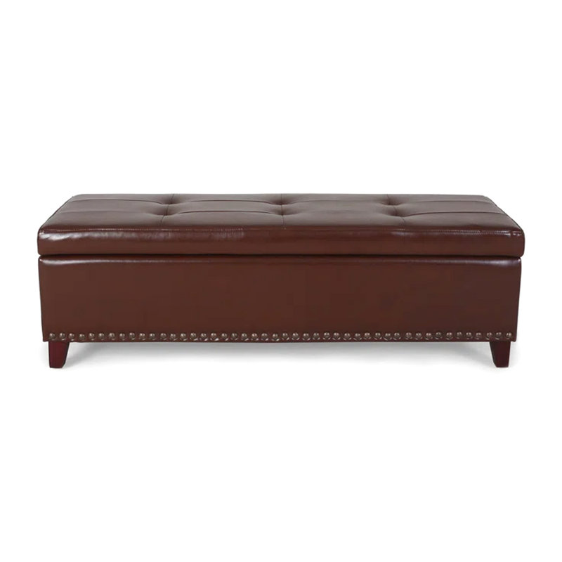 Stylish Leather In Chestnut With Nailhead Trim - 50.44W X 19.95D 15.95H, Generous Interior Storage Contemporary Modern Tufting Available