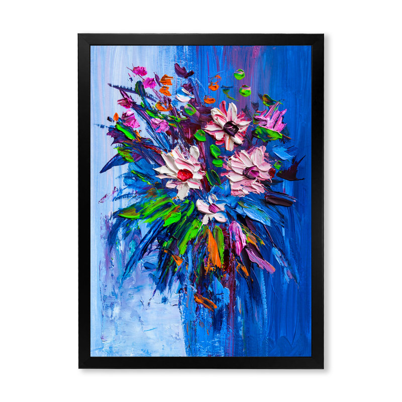 Bouquet bleu de fleurs de marguerite - art mural traditionnel sur toile, H 20 po x l 12 po x P 1 po
