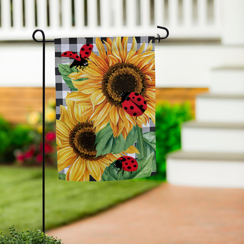 Drapeau de jardin tournesol coccinelle en toile de jute