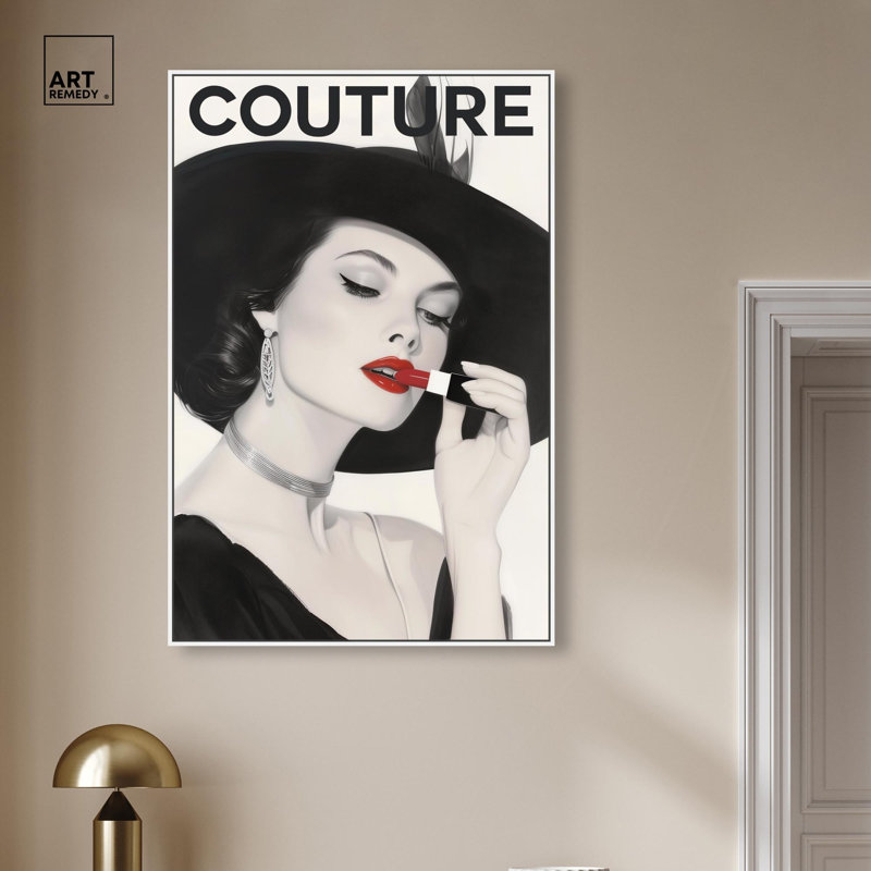 Lipstick Magazine Cover Canvas by Art Remedy, 16" H x 11" W, White, Floater Frame