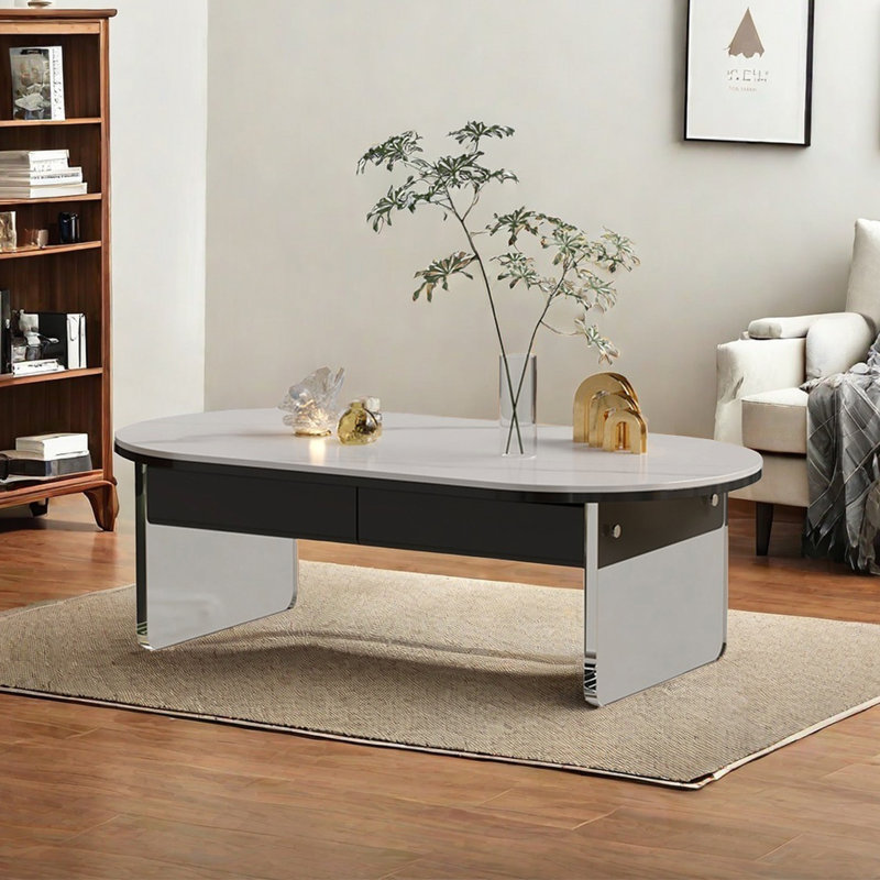 Table basse ovale, Noir/gris, H 16,5 po x L 51,2 po x l 27,6 po