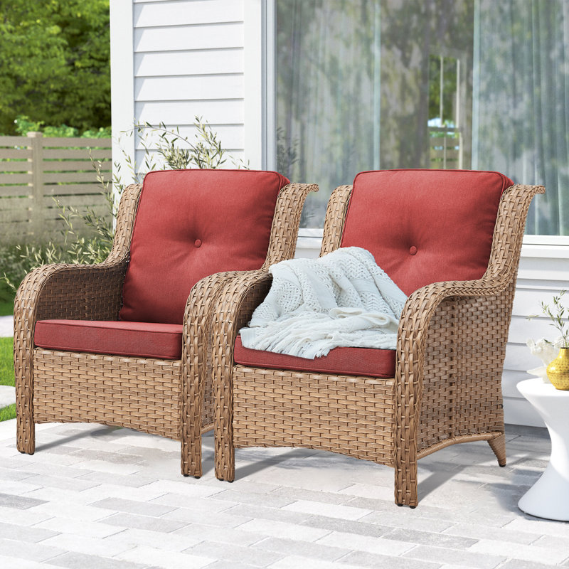 Chaises longues d'extérieur en rotin avec coussins Deb Wicker, Rouge, Jaune