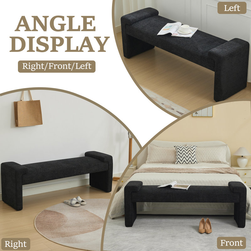 Banc de chambre rembourré l 58,6 po, Black Sherpa, 20.6" H x 58.6" W x 17.3" D