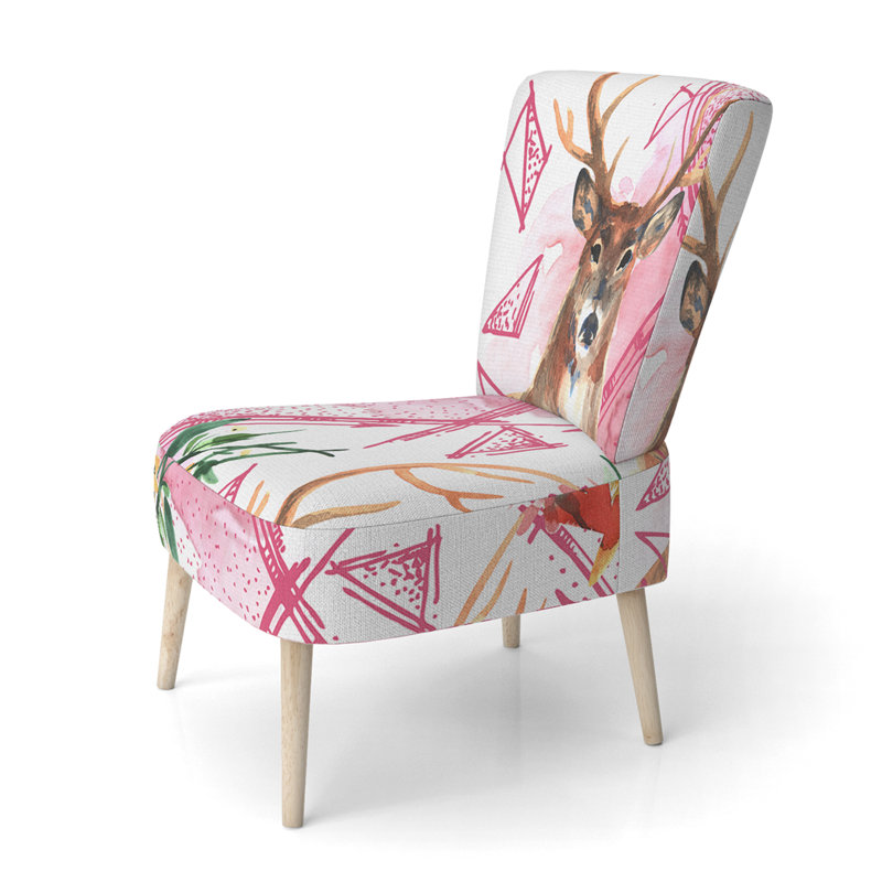 Accent Chair, Beige Floral Pattern Upholstered Decor - Beige Floral Pattern II, Pink/Brown