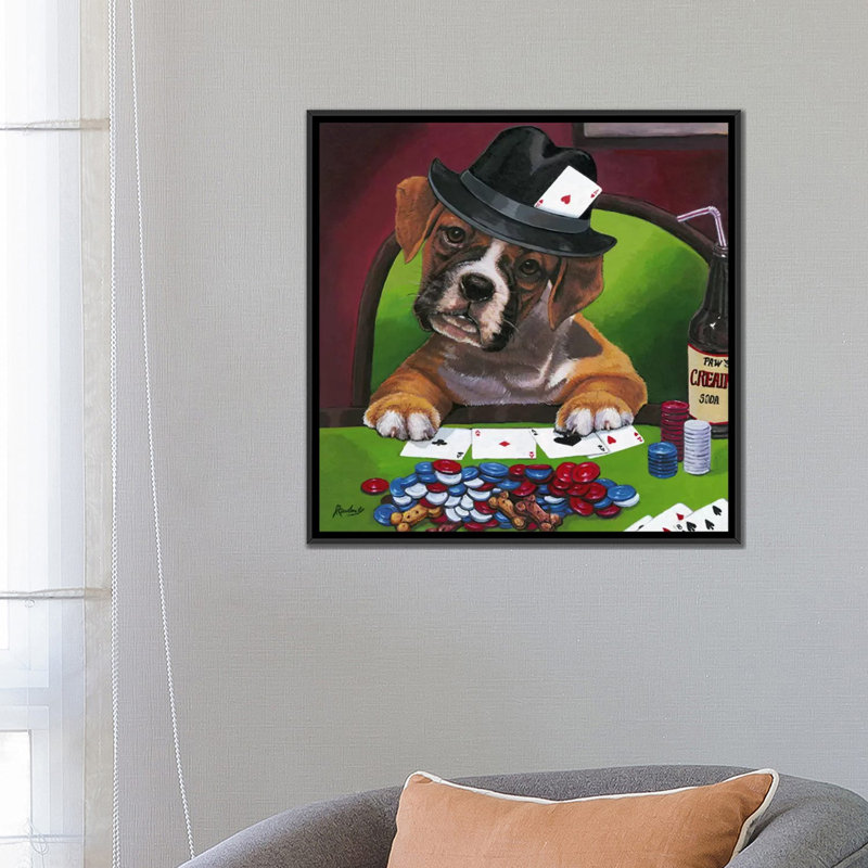 Karola Poker Dogs Jenny Newland by Jenny Newland - Gallery-Wrapped Canvas Giclée, 18" H x 18" W x 1.5" D, Black Framed Canvas
