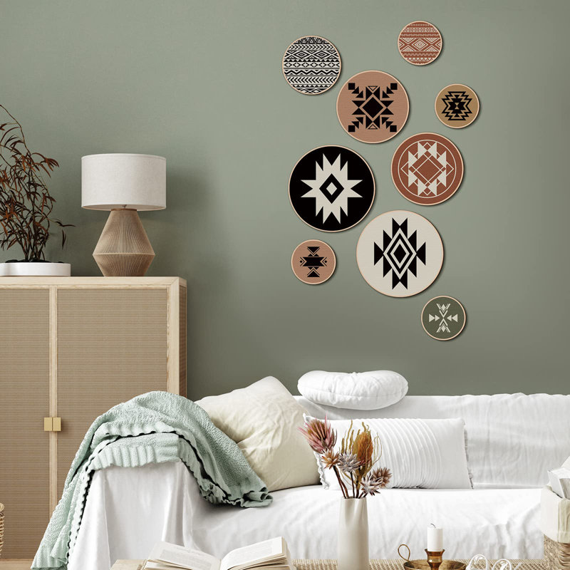 9 pièces décoratives murales boho abstraites, impression de panneaux en bois suspendus à motifs bohémiens, 4 tailles (style élégant)