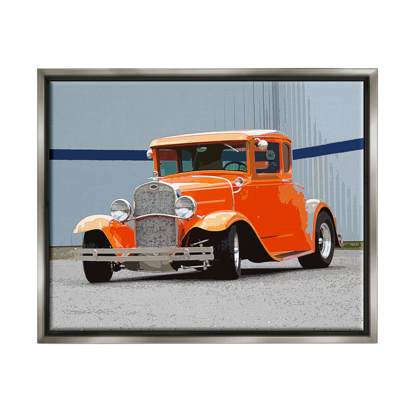Buggy antique orange par Clive Branson, H 25 po x l 31 po x P 1,7 po, Cadre flottant gris lustré