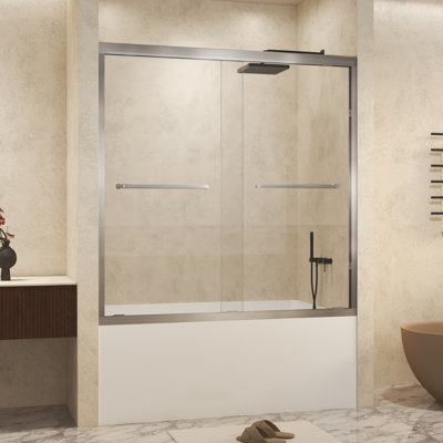 56 - 60" W X 60" H Semi-Frameless Double Sliding Tub Door With 1/4" (6 Mm) Tempered Glass