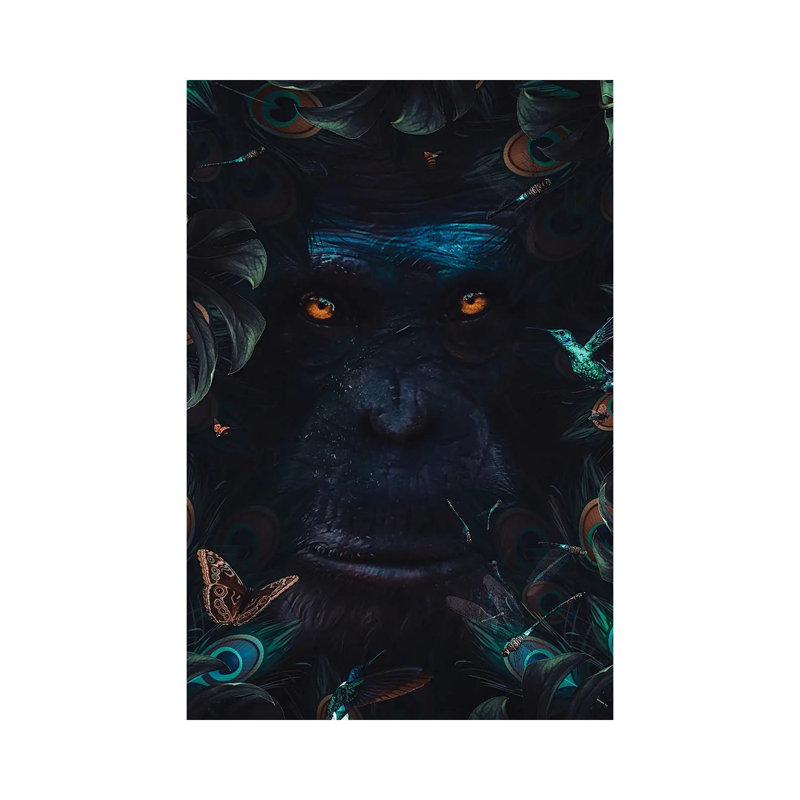 Monkey Portrait And Peacock Feathers by GEN Z - Gallery-Wrapped Canvas Giclée on Canvas, Wrapped Canvas