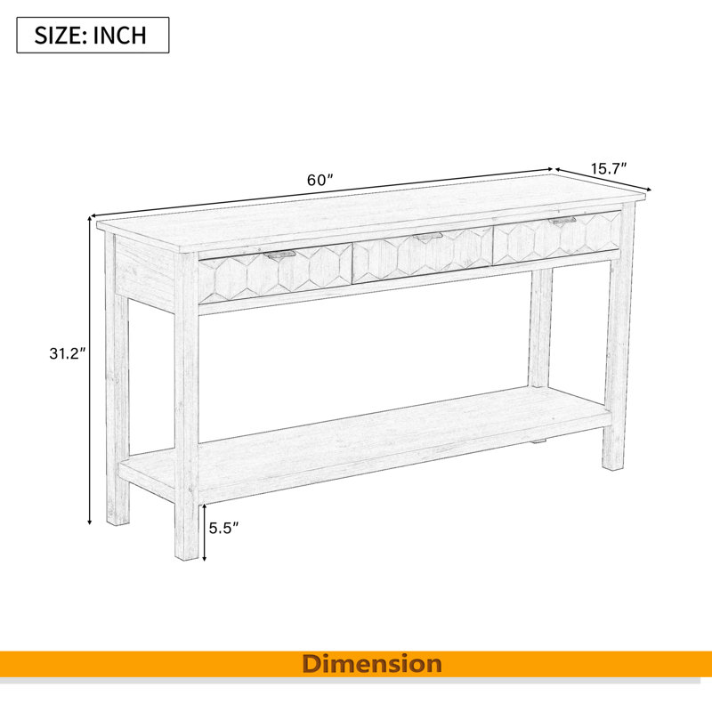 Fir Veneer Modern Stylish Console Table With Honeycomb Design,Suitable For Study,Entryway, Hallway, Living Room, Foyer