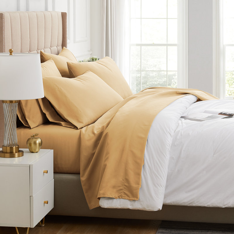 Southshore Fine Linens Vilano Springs Extra Deep Pocket 4-Piece Sheet Set, Ultra Soft Double-Brushed 110 GSM Microfiber Bedding, 21-Inch Deep Pocket, 2 Pillowcases, Twin XL, Gold