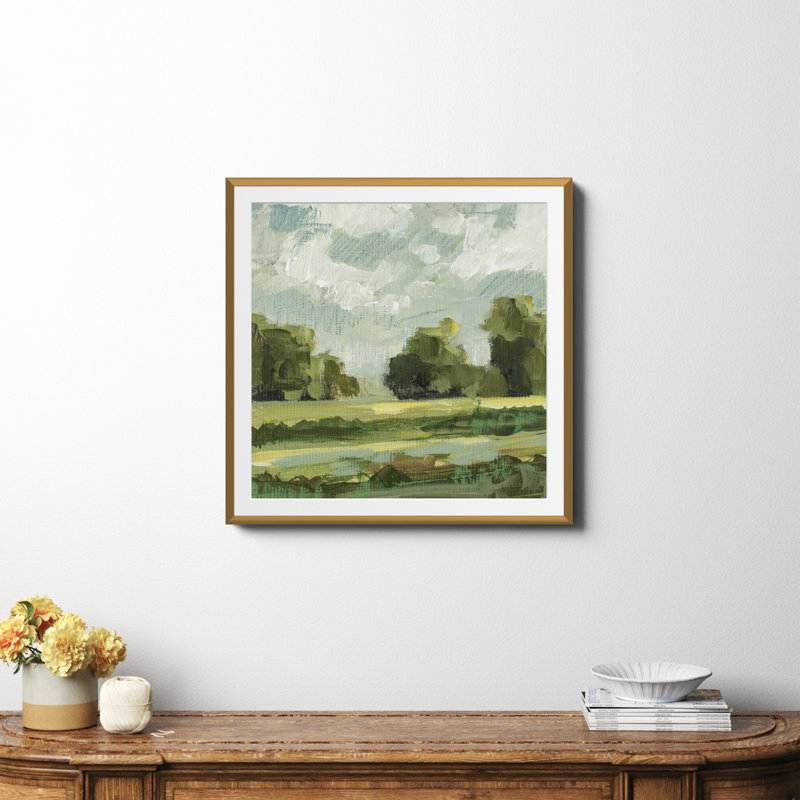 Abstrait paysage paire 12 par Miss Mustard Seed, H 30 po x l 30 po x P 0,75 po, Papier avec cadre doré, Oui