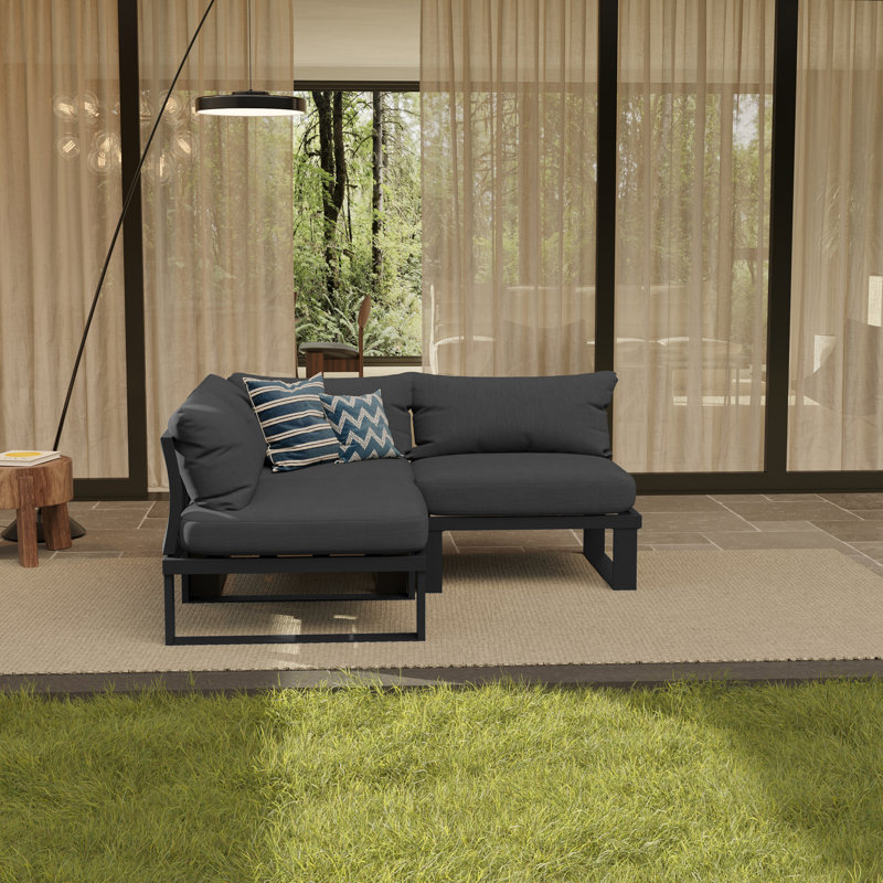Anusri 3-Person Modular Aluminum Patio Sectional, Dark Gray Cushion/Black Frame