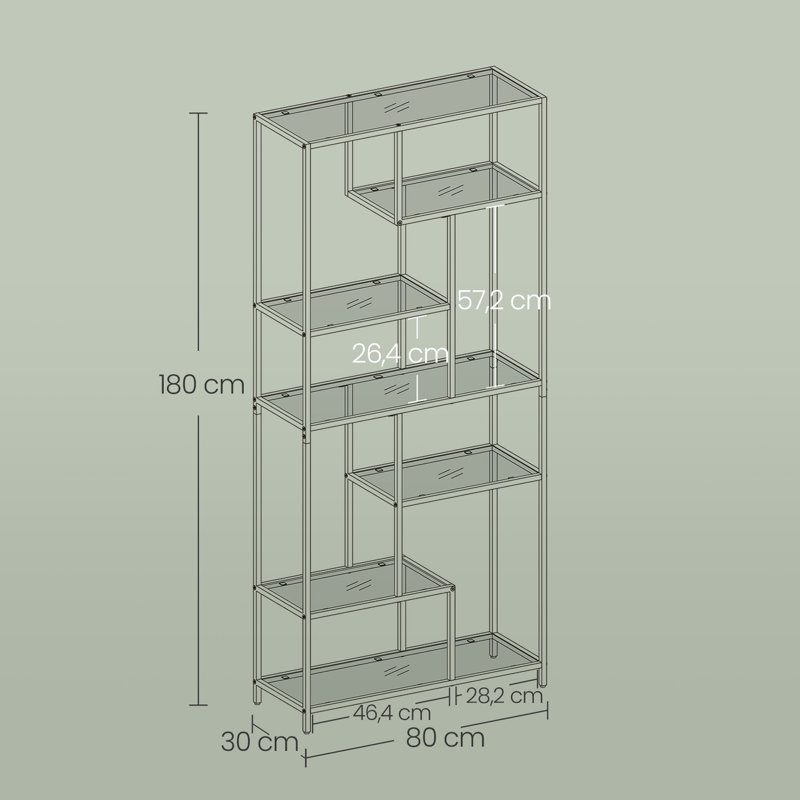 180cm H x 80cm W Steel Bookcase, Gold